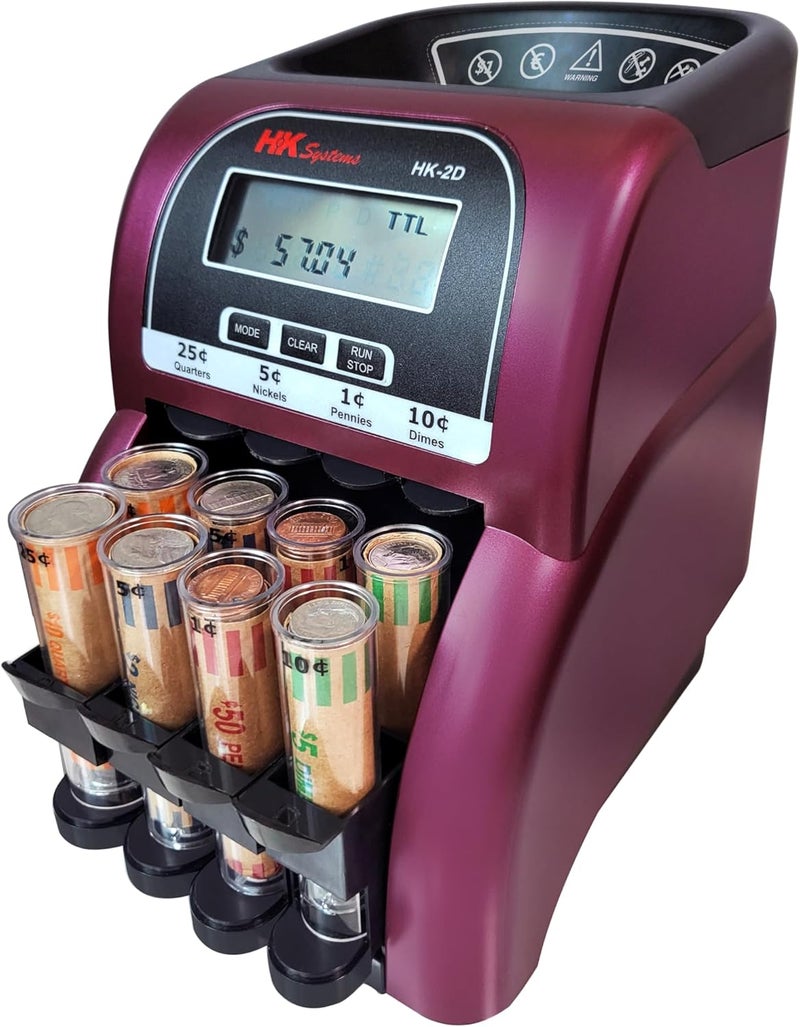 HK SYSTEMS HK-2D, Digital USD Coin Counter and Sorter with LCD Display, Sorts 260 Coins Per Minute into Coin Wrappers, 2 Row Coin Wrapper Tubes Included - Image 2